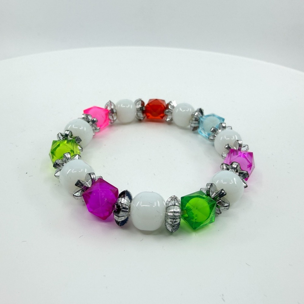 Vintage Y2K Neon Acrylic Beaded Stretch Bracelet Retro Boho Candy Color